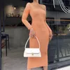 Casual Dresses DISEYAR Off Shoulder Long Sleeve Strapless Midi Dress Women Sexy Backless Slash Neck Knitted Bodycon Clun Party Autumn