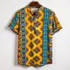 Men's T Shirts Printing Linen Ethnic Blouse Sleeve Short Hawaiian Cotton French Dress Shirt Men Button Down Collar For
