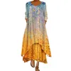 Lässige Kleider Boho Vintage Knopf Dreiviertelärmel Lang Maxi für Frauen 2023 Hochzeitsgast Strand Sommer Sommerkleid Tunika