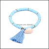 Link Chain Boheemian Shell Charm Blacelet unisex handgemaakte MTI kleurhars kraal geweven met kwast zomerstrand verstelbaar voor vrouwen d otrox