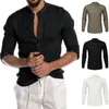 Men's Casual Shirts Men's Solid Blouse Cotton Linen Shirt Loose Tops Short Sleeve Tee Spring Summer Handsome Men Clothing