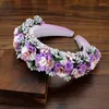 Hårsmycken Boho Handgjorda lila röda rosblommor Bodband vadderade huvudbonad Crystal Hairbands For Women Wedding Tiara Accessories