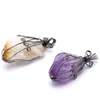 Pendentif Colliers Irrégulier Naturel Citrines Améthystes Fil Enroulé Quartz Minéral Jaune Violet Cristal Grappe Charme Pendule Bijoux Reiki