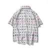 Męskie koszulki Mahjong druk unisex mężczyzn kobiety Down-Down Collar Tops Button Summer Short Sleeve Hawaiian 2023 Fashion