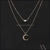 Pendant Necklaces Mti Layered Crystal Crescent Choker Moon Star Pendants Necklace For Elegant Women Girls Wholesale Fashion Accessor Otwsi