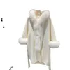 Agrupación con capucha con capucha de piel real para mujeres para mujeres 2023 Lady coreana Blend Cape Exear con collar genuino