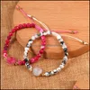 Beaded Strands Fashion Women Natural Stone Agate Bead Bracelet Resin Druzy Charm Bracelets With Friendship Card Handmade Woven Rope Ot6Yn