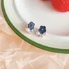 Ryggar örhängen kunglig strass pärla vintage liten utsökt söt blå blommaklipp ingen piercing för kvinnliga barn flickor