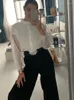 Women's Blouses 2023 Patchwork Tulle Transparent Elegant Shirts Korean Fashion Spring Autumn Chic Lady Tops Lantern Sleeve Camisas