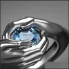 Wedding Rings 2021Exquisite Handen Omarmen Blue Ring Crystal Rhinestone Elegante vrouwelijke verloving Fashion Gift 1903 T2 Drop Delivery J DHVVN