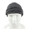 Bérets N58F HaloTurban Durag pour hommes bandeau musulman Hijab Turban Satin doublé foulard confortable chimio chapeau