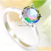 Pierścień Solitaire 10 sztuk Lot Lucky Rainbow Round Fire Mystic Topaz Gems 925 Sterling Sier Rings Russia American Australia Drop DH5MQ