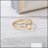 Wedding Rings Double Heart For Women Men Gold Stainless Steel Adjustable Finger Ring Aesthetic Jewelry Bague 3604 Q2 Drop Delivery Dhomf