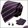 Neck slips Set Business for Men Silk Ties Dots Slips Plaid Cufflinks Wedding Fashion Accessories 145cm Drop Delivery Otqd2