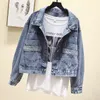 Jackets femininos A tendência de menina de outono de 2023 mostra uma jaqueta fina de jeans coreano estilo original de trabalho blusa curta