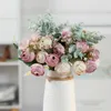 装飾的な花実用的な花嫁ユーカリブーケ人工花ローズホワイトパープ