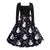 Casual Dresses Winter Christmas Womens Classic Dress Long Sleeve Snowman Print med Belt Swing Cocktail Party Vestido