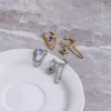 Brincos de backs clipe de corrente dupla para mulheres estilo francês azul zircon star manguito dourado color cartilagem jóias de piercing kce203