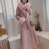 Cappotto da donna in pelliccia di inverno 2023 da donna elegante giacca naturale di lusso da donna X-lungo capispalla in lana double face in cashmere con cintura