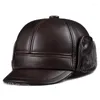 Berets GPBD Leather Winter Old Hat Head Layer Lining Ear Protection Plus Velvet Warm Cap Peaked Dome Visors