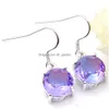 Dangle Chandelier Luckyshine Engagement Gift Purple Round Cut Bi Colored Tourmaline Gems Sier Hook Earrings For Women Russia Ameri Dhm1Y