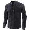 Mens Casual Shirts Men Shirt Solid Color Lace Up Vintage Men Long Sleeve Pullover Shirts Male Casual Handsome Oxford Shirt S3XL 230114