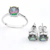 Outros conjuntos de j￳ias Luckyshine Holiday Gift Classic Rainbow Mystic Topazes Gems 925 Sterling Sier Ring Stud Brincos Mulheres Set Drop Deli Dhoji