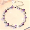 Bedelarmbanden Purple Crystal Heart Bracelet Romantisch bruiloft Geschenk roze blauw Amethyst Zirkon voor vrouwen sieraden drop levering otx4u