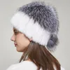 Berets JKP Women Autumn And Fur Hat For Winter Genuine Mink With Silver Pom Poms Top Beanies Russia Cap