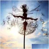 Garden Decorations Fairy Dancing With Dandelion Decoration Metal Art Mythical Faery Landscape Scpture Statue Outdoor Yard Lawn Home Dh4Tf