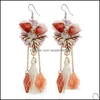 Bengelen kroonluchter mode lange tassel oorbellen bohemian kralen strass shell flower pools earring etnische boho druppel oors voor othbw