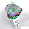 Trzy kamienne pierścienie 5 sztuk/Lot Luckyshine Family Gift Exclusive Heart Fire Mystic Topaz 925 Sterling Sier Russia American Australia Dhjdm