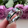 웨딩 반지 남성용 여성용 카바이드 링 8mm 6mm 6mm 베벨 에지 abalone shell inlay 약혼 완전한 마무리 편안함 착용