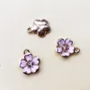 Pendant Necklaces 10PCS Rhinestone Core Spring Sakura Flower Pendants Enamel Gold Tone Plated DIY Jewelry Finding Charm