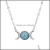 Konst och hantverk Natural Stone Halsband Sun Moon Turquoise Pink Opal Healing Crystal Pendant For Women Jewelry Drop Delivery Home Gard Dhkoi