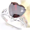 Solitaire Ring 5 PCS Lot Mothers Gift Classic Cut Heart Shaped Red Garnet Rings 925 Sterling Sier Plated for Women Zircon Jewelry Dr Dhr2f