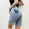 Women's Shorts Korean Style Love Patch Pockets Women Fashion High Waisted Five Point Length Summer Casual Simple Slim Denim Short