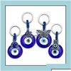 Teclado anéis de tartaruga manteiga coruja Palm Palm Evil Eyes Keychain Metal Keyring Glass Lucky Blue Eye Pinging Ornament Keychains para Natal Dr Dhlot
