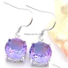 Dangle Chandelier Luckyshine Engagement Gift Purple Round Cut Bi Colored Tourmaline Gems Sier Hook Earrings For Women Russia Ameri Dhm1Y