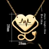 Pendant Necklaces Fashion Medical Stethoscope Necklace Stainless Steel I Love You Heart Jewelry For Nurse Doctor Gift Drop Delivery P Otnzb