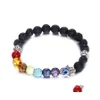 Fili di perline Braccialetti con perline di pietra lavica nera naturale all'ingrosso per le donne 7 Chakra Reiki Bracciale con perline Yoga Nce con mano Char Otqlf