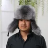 BERETS 2023Natural Fur Russian Aviation Hat with Ears Ushanka女性冬の温かいふわふわスタイリッシュな女性のテールキャップファッション