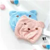 Dusch Caps Cartoon Cute Bear Cap Microfiber Hair Turban snabbt torr hatt lindad handduk Bad Badrum Drop Delivery Home Garden BA DHNSD