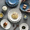 Assiettes 1pc au vaisselle japonaise Céramique Blanc Bleu Assiette de dîner au service des plats Riz Ramekin Sauce Bowl Micro-ondes
