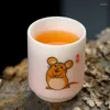Cups Saucers 12 Zodiac Ceramic Tea Cup Sheep Fat Jade Lard White Teacup Bowl Japanese-Style Gift