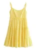 Vestidos casuais 2023 Mulheres vestido de estilingue amarelo sexy com mangas A-line curta praia feminina vestidocasual de verão