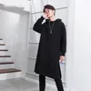 Erkek Hoodies Kış Paltosu Orta Uzunluk Flanelte Kalınlaştırılmış Hoodie Erkekler Moda Diz Üstünde Günlük Sweatshirt Büyük Boyut