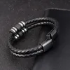 Charm Bracelets Stainless Steel Accessories Multi-layer Hip Hop Rock Style Black Color Men's Leather Bracelet Year GiftCharm