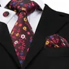 Bow Ties SN-1744 Rode bloemen stropdas set voor mannen zijden heren tie pocket square hanky manchetknopen formeel zakelijk huwelijk