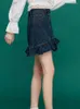 Faldas DYLQFS Retro Slim Girl Blue Chic Falda de cintura alta a la cadera 2023 Summer A-Line Short Ruffle Fashion Street Y2K Denim BM